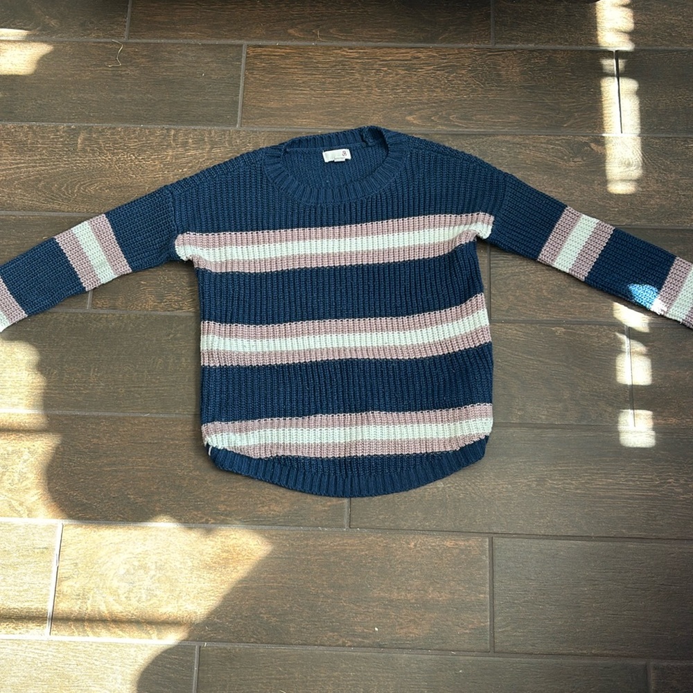 blue and pink striped sweater!